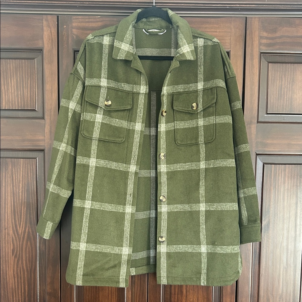 Sonoma Olive Plaid Shacket, Size M